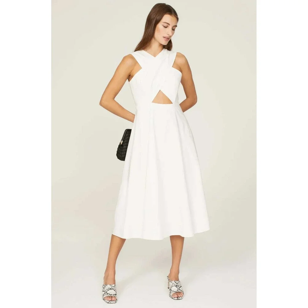 Rosetta Getty Collective White Cutout Halter Midi Dress Sleeveless Size 14